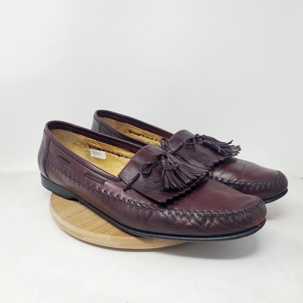 Santoni Loafers Mens 15 Burgundy Leather Kiltie Tassel Slip On Shoes Italy - Picture 7 of 16